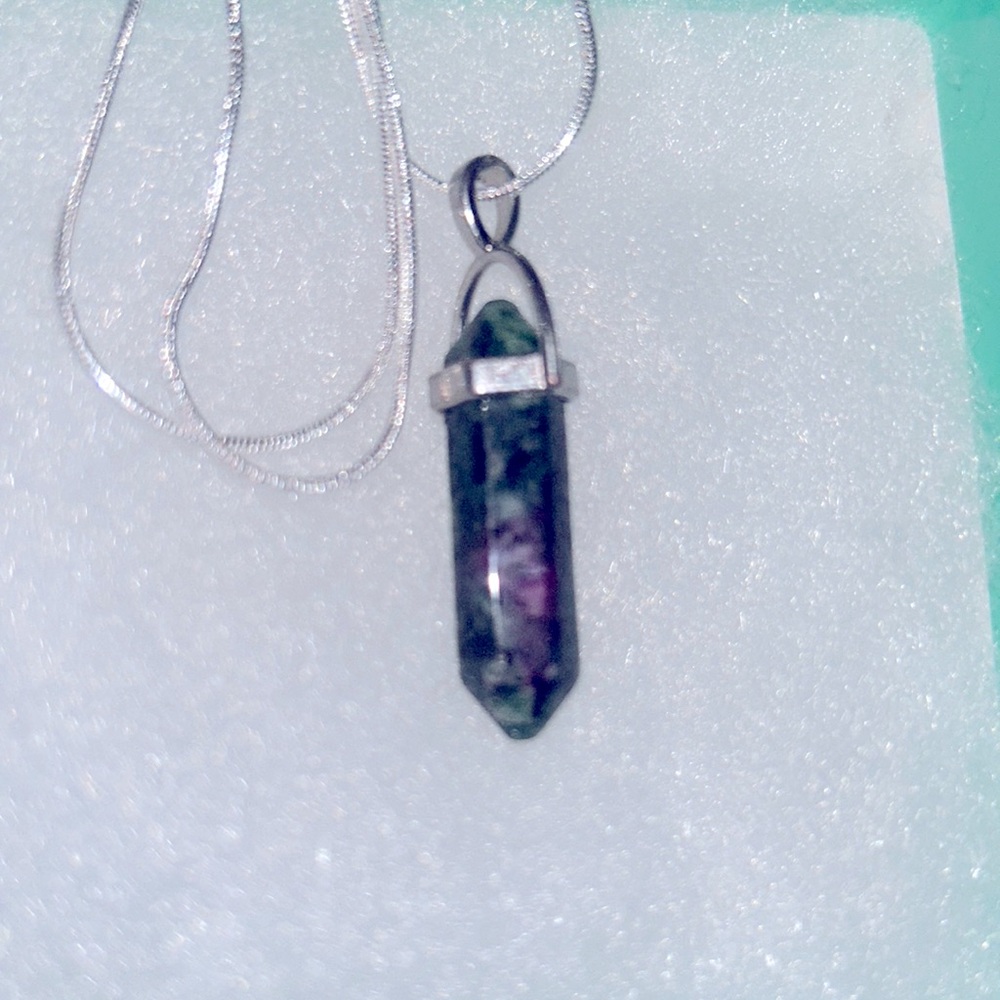 Boho hippie Ruby in Zoisite 16” Sterling Silver Neckl…